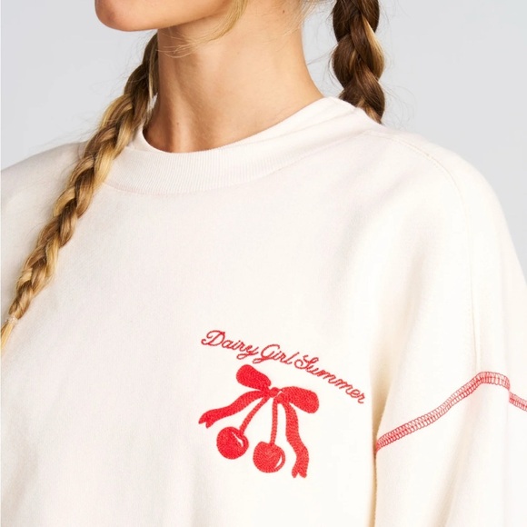 Dairy Girl Summer Off-White Cherry Bow Sweatshirt XL (Limited Edition Drop) - Picture 2 of 6
